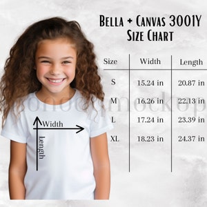 Bella Canvas 3001Y Size Chart, Sizing Guide, Kid Tshirt, Shirt Size Chart, Toddler Size Chart, Bella Canvas Kid Mockup, Child Mock Up