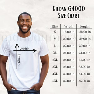 Gildan 64000 Size Chart for Men, G64000 Size Chart, Mens T-shirt Size Chart, T-Shirt Size Chart Mockup, 64000 Mens Size chart