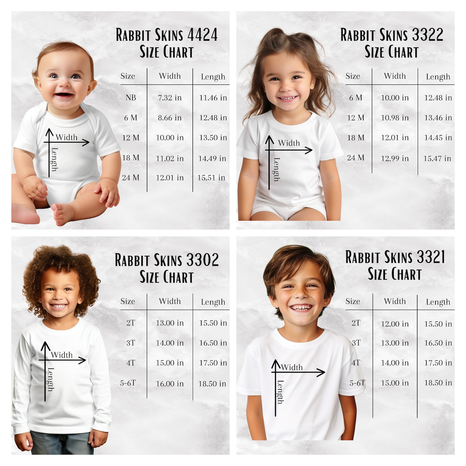 Toddler and Youth Size Chart Mockup Bundle, Kids Size Chart Mockups