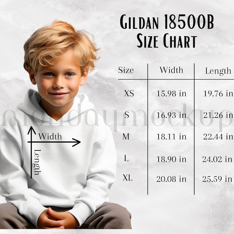 Gildan 18500B Size Chart, Sizing Guide, Kid Sweatshirt, Size Chart, Kid