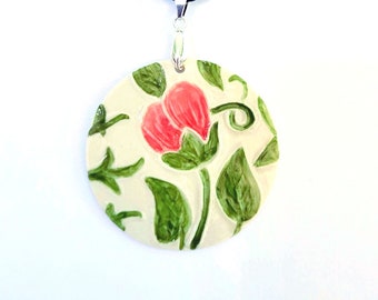 Handmade porcelain pendant, artichoke, John Dearle, Arts and Crafts Movement, William Morris, hand painted, gift for Mom, gift for her