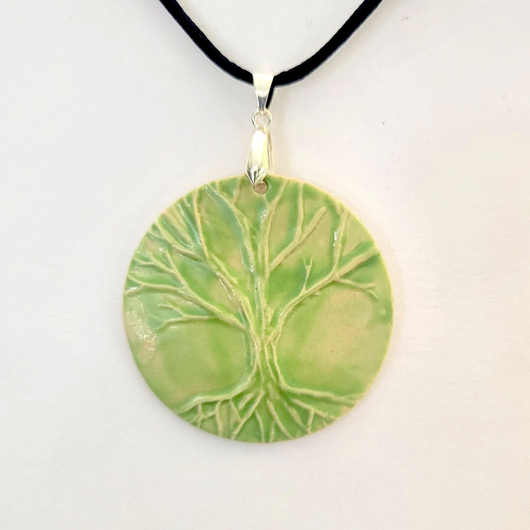 Tree Roots Pendant Handmade Porcelain Pendant, Tree Pendant, Green Pendant, Tree Necklace ...