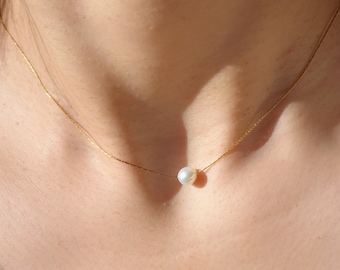 Minimalist 14K Gold Filled Pearl Necklace, Dainty Freshwater Pearl Pendant