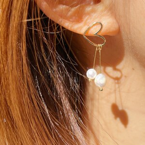 Nature Pearls Earrings, 14K Gold Plated Heart Pearls Earrings, Wedding Earrings, Bridal Earrings, Birthday Gift, Gift for her Mom