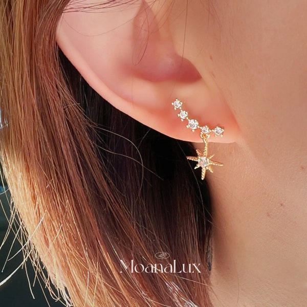 Diamond Star Stud Earrings, Saturn Celestial Stud Earrings, Vivienne Westwood Style Earrings in Gold & Silver, Best Birthday Gift for Her