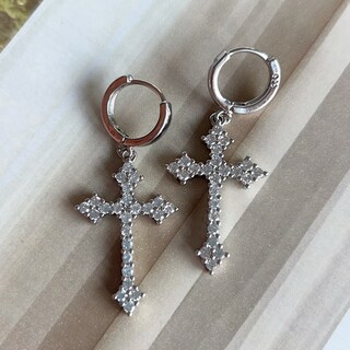 Orecchini A Perno In Argento Sterling 925 A Forma Di Croce - Placcati Rodio, Regalo Religioso