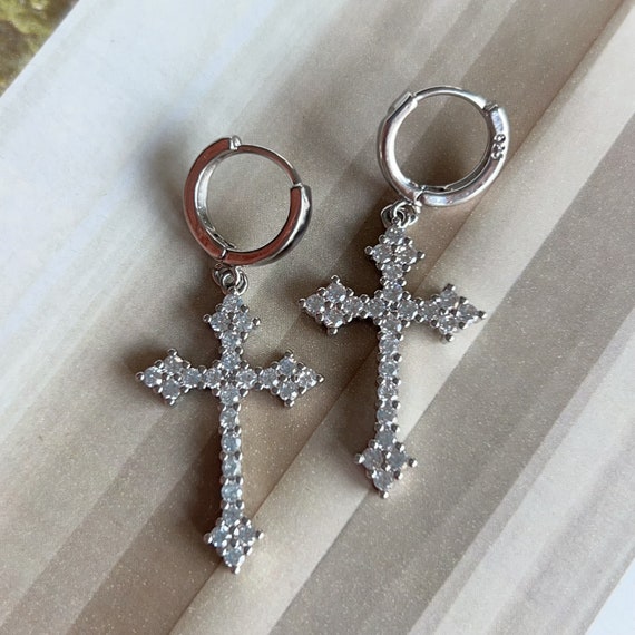 Orecchini A Perno In Argento Sterling 925 A Forma Di Croce - Placcati Rodio, Regalo Religioso