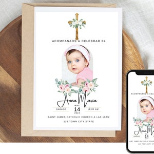 Bautizo Invitation Mi bautizo Bautizo De Nino Printable Invitation Girl Baptism Floral baptism Instant Download Bautizo de hija diy