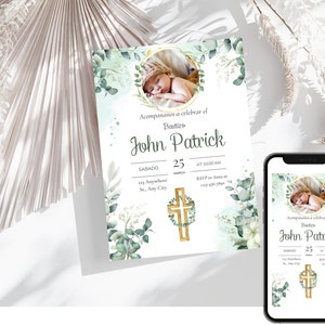 Bautizo Invitation Mi bautizo Bautizo Evite Printable Invitation Boy Baptism Greenery baptism Instant Download Bautizo de hija diy
