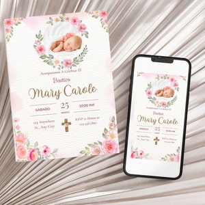 Bautizo Invitation Mi bautizo Bautizo De Nino Printable Invitation Girl Baptism Floral baptism Instant Download Bautizo de hija diy