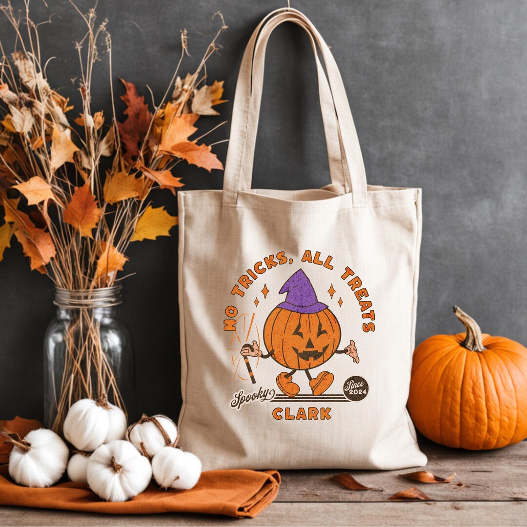 Personalized Trick or Treat Bag Halloween Tote Bag Pumpkin Trick or ...