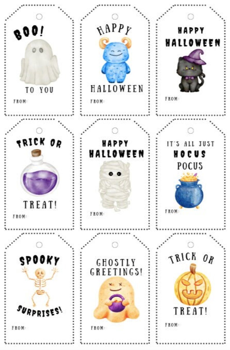 Printable Halloween Gift Tag, Favor Bag Tag personalize With Black and ...