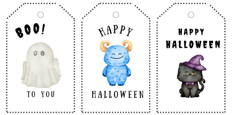 Printable Halloween Gift Tag, Favor Bag Tag personalize With Black and ...