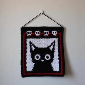 Cat with Skulls PDF Tapestry Crochet Pattern | Halloween Tapestry Wall-Hanging | Goth Decor