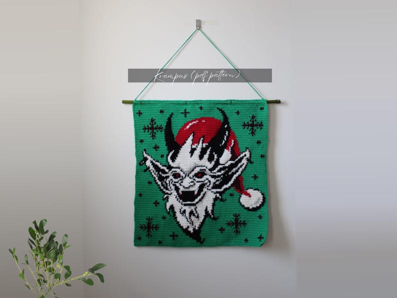Krampus Tapestry Crochet Pattern: Scary Christmas Wall Hanging (PDF Pattern) image 1