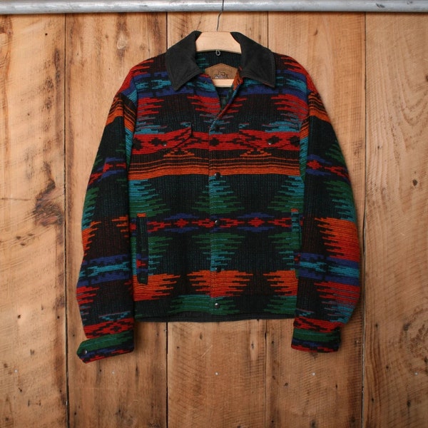 Manteau vintage Woolrich | vintage WOOLRICH Multicolor Southwestern Motif | Wool | Laine |  Made in USA | Fabriqué aux États-Unis | rare