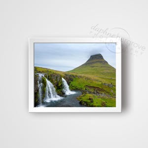 Kirkjufell Wall Art Printable | Photograph of Iceland | Home Decor Iceland | Waterfall Photograph | Nordic Wall Decor | Green Wall Art
