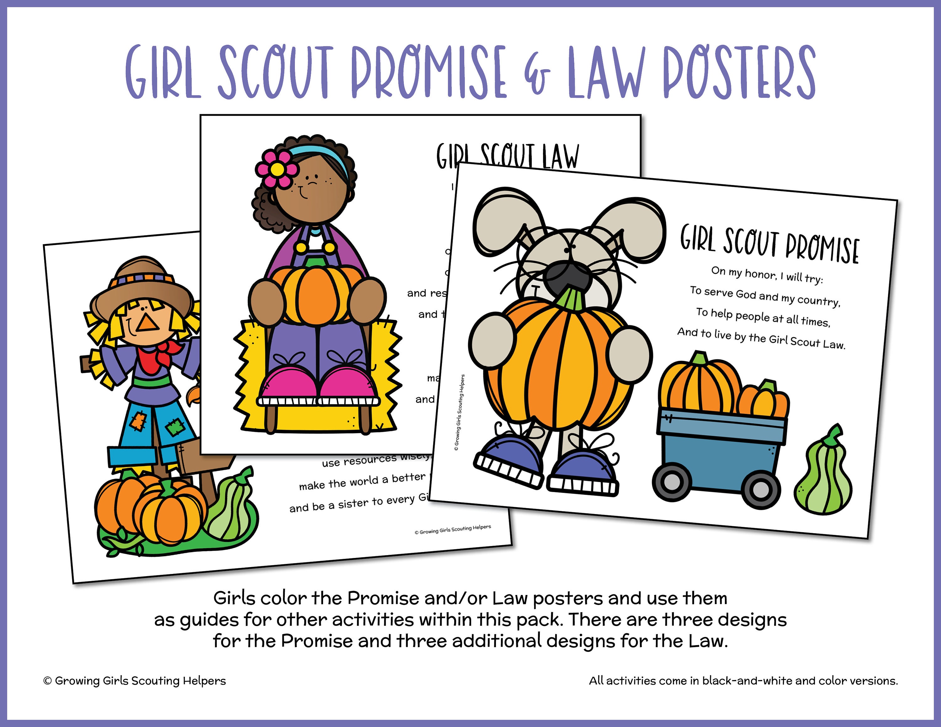 Girl Scout Promise &amp; Law: Fall Crafts Games Coloring Sheets - Etsy