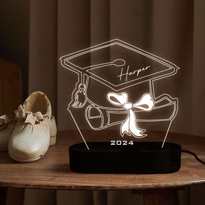 Luz de noche con gorro de graduación personalizado, regalo de graduación personalizado, regalos de felicitación escolares para ella, lámpara de escritorio de graduación, regalos de luz LED personalizados