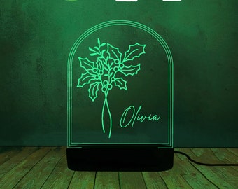 Personalized Birth Flower Night Light,Custom Psychologist name,Christmas Gifts for Mom,Custom Night Light, Birth Flower Gift,birthday gifts