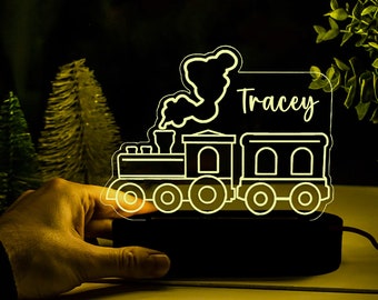 Custom Train Night Light,Locomotive Night Lamp with Name, train gift for kid,Custom Baby Bedroom Night LightBoys,Kids christmas Gift