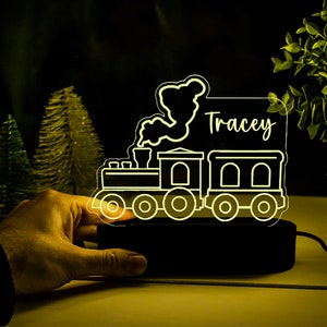 Luz de noche de tren personalizada, lámpara de noche de locomotora con nombre, regalo de tren para niños, luz de noche personalizada para dormitorio de bebé, regalo de Navidad para niños