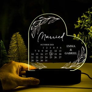 Personalized Married Calendar Acrylic night light,Wedding Gift for Couple,Married Plaque Gift for Couple,Wedding Keepsake Gift,just married
