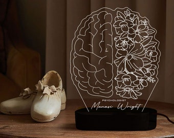 Psychologist Floral Brain Night Light,Perfect Doctor Gift,Medical Student Gift,Neurologist led Desk Lamp,Psychology Graduation Gift,3D Brain