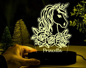 Unicorn 3D Illusion Night Light For Kids – 16 Colors With Remote & Timer, USB Or Battery Powered – Perfect Bedside Lamp & Gift For Girls, Women (Ammonite Unicorn Design)
