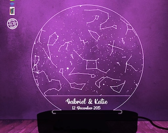 Sternkarte personalisiertes Nachtlicht, Geschenk zum 1. Jahrestag, himmlische Karte, personalisierte Nachthimmel-Sternlampe, Mondlampe, Geschenke zum Valentinstag