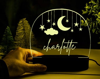 Personalized Moon and Star Night Light,Custom Clouds Night Light with Name,Nursery Decor,Custom Baby Bedroom Night Light,Kids Christmas Gift