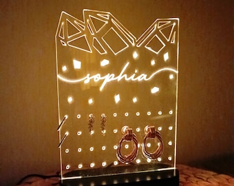 Personalized Earring Holder Night Light,Jewelry Display Earring Organizer,Jewelry Organizer Acrylic,Custom Acrylic Earring Display,mom gifts