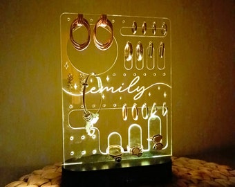 Personalized Earring Holder Night Light,Jewelry Display Earring Organizer,Jewelry Organizer Acrylic,Custom Acrylic Earring Display,mom gifts