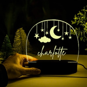 Personalized Moon and Star Night Light,Custom Clouds Night Light with Name,Nursery Decor,Custom Baby Bedroom Night Light,Kids Christmas Gift