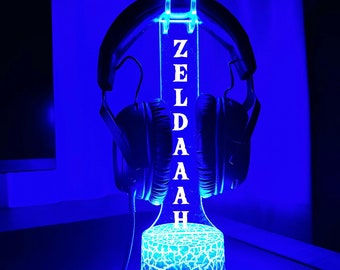 Supporto per cuffie Gamertag personalizzato, regalo per giocatori con luce notturna 3D, cuffie per amanti dei videogiochi, insegna luminosa per DJ, supporto per cuffie per streamer, regalo di Natale