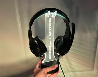 Personalized Light up Headphone Stand for Desk, Gaming Headset Holder RGB with 16 Color Lights,Game Room Decor,Gamer Gifts for Men Boyfriend