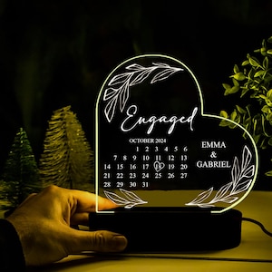 Personalized Engagement Gift,Engaged couple night light,Engaged Calendar Acrylic Heart Lamp,Gift for Couple,Engagement Keepsake Gift for her