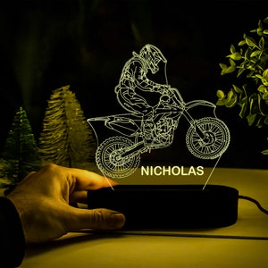 Veilleuse motocross tout terrain personnalisée, veilleuse motocross personnalisée avec nom, cadeau de Noël, veilleuse acrylique motocross tout terrain image 1