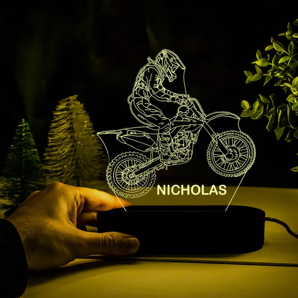 Motocross Dirt Bike Personalized Night Light,Custom motocross Night Light with Name,Christmas Present,Motocross Dirt Bike Acrylic Nightlight