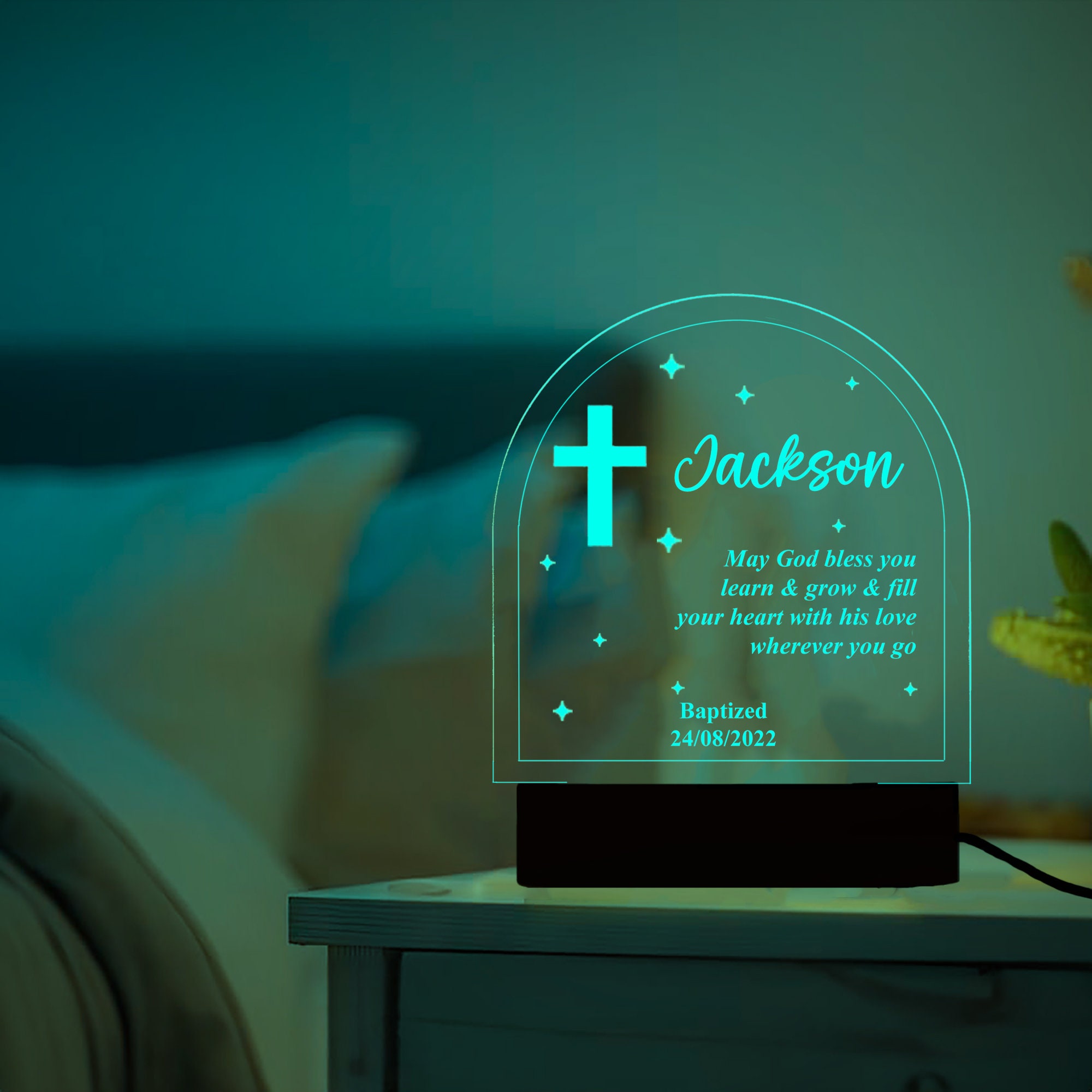 Personalized Baptism Night Light, Custom Baptism Gift for Kids