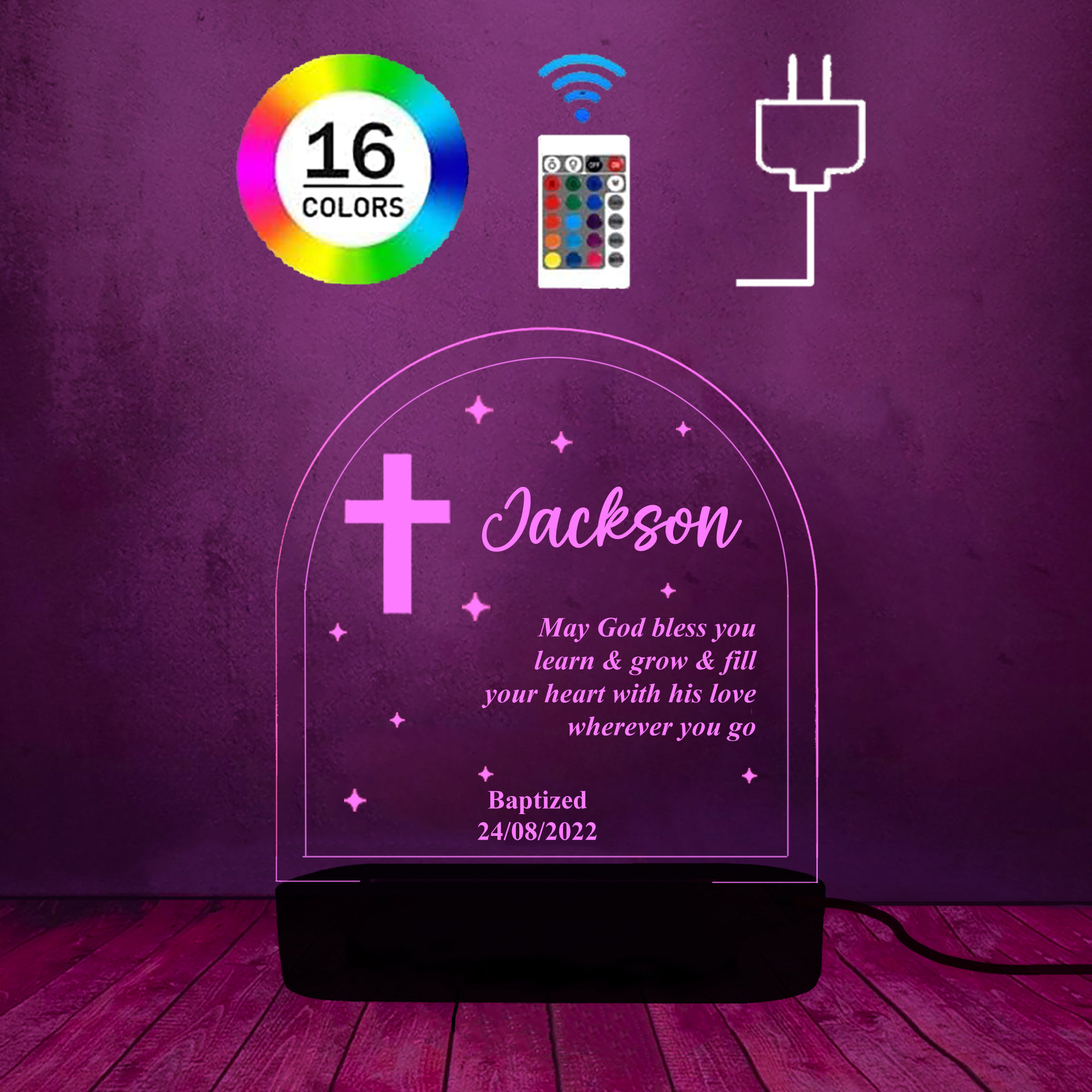 Personalized Baptism Night Light, Custom Baptism Gift for Kids