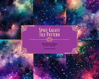 Space Galaxy Tile Seamless Pattern Digital Paper - Printable Instant Download Scrapbook Art for Commercial Use