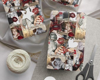 Vintage Hollywood collage Wrapping Paper | Movie star lips, film strip pattern