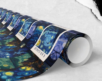 Starry Night pattern Wrapping Paper | Van Gogh inspired gift wrap roll