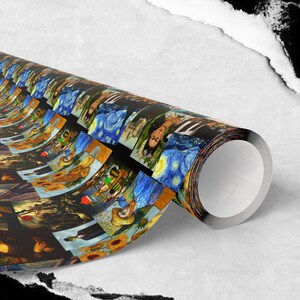 Papel de embrulho com colagem de pinturas famosas | Papel de embrulho com impressão artística