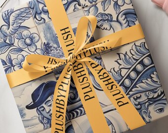 Papel de regalo con estampado floral azul de Delft / Papel de regalo inspirado en azulejos de cerámica