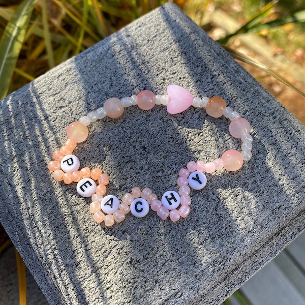 Peach Fruit Wave Beaded Bracelet - pastel peach pink orange ombre gradient