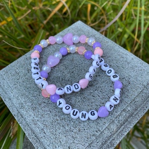 Kesha Inspired Friendship Bracelets: Pastel Beaded Pearl Lyrics - 2pc