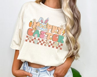 Hoppy Easter Bunny Shirt, Retro Groovy Shirt, Easter Rabbit Women's Tee, Gift For Easter, Egg Hunt Top, Happy Easter T-shirt, Easter Shirts