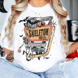 Dancing Skeleton Shirt, Halloween Skeleton Tee, Skellie Motel Comfort Colors Tee, Retro Fall Shirt, Spooky Season Top, Skeleton Motel Shirt
